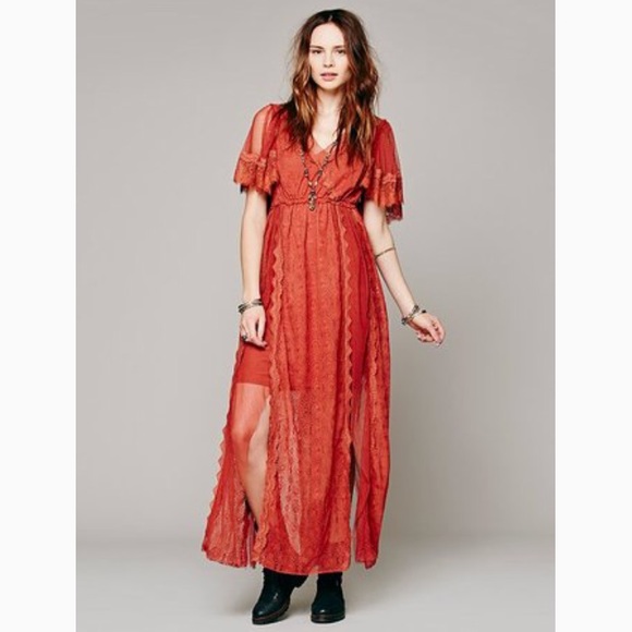Free People Witchy Woman Lace Maxi Dress Rust XS - Picture 2 of 6